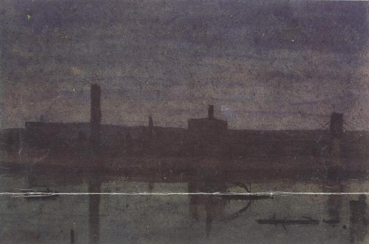George Price Boyce.RWS Night Sket ch of the Thames near Hungerford Bridge oil painting image